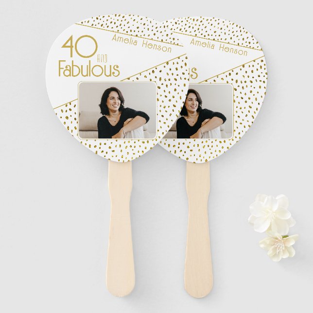 40 and Fabulous Gold Glitter Photo 40th Birthday  Fächer (Vorne und Hinten)