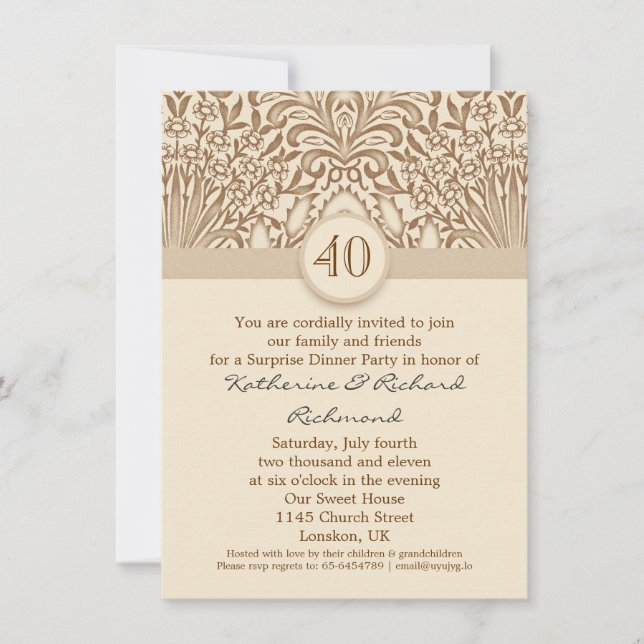 40 ans d'anniversaire de mariage invitations marro (Devant)