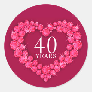40 ans rubis coeur rouge & blanc autocollant