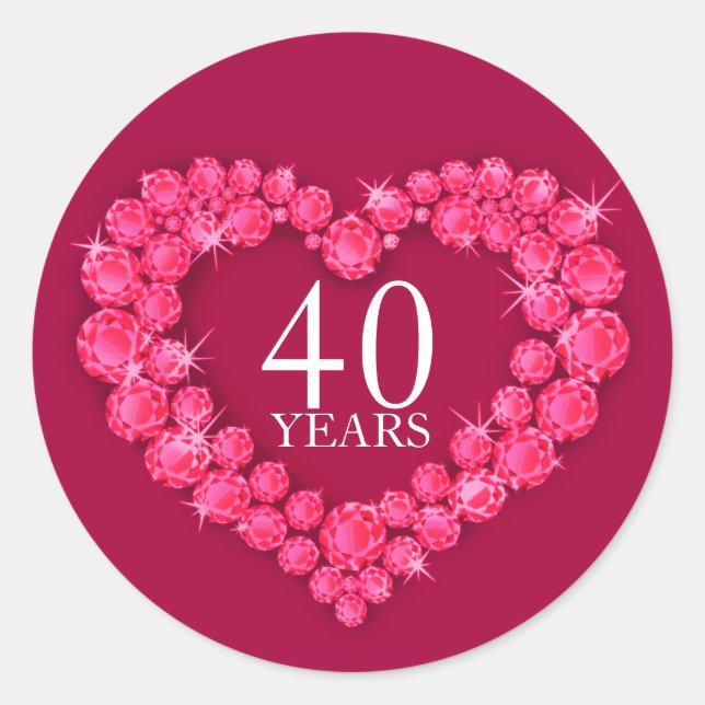 40 ans rubis coeur rouge & blanc autocollant (Devant)