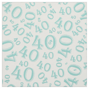 40 aquamarines und weißes Zahl-Typografie-Muster Stoff