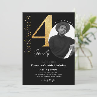 40. Black Gold Geburtstag Einladung mit Foto