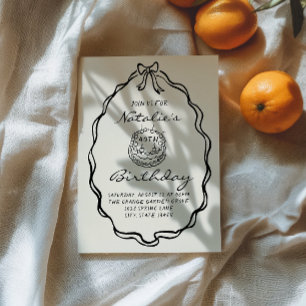 40. Bow Hand Drawn Cake Coquette Geburtstagsparty Einladung