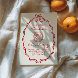 40. Bow Hand Drawn Coquette Cake Geburtstag Einladung