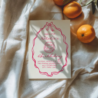 40. Bow Hand Drawn Pink Coquette Kuchen Geburtstag Einladung