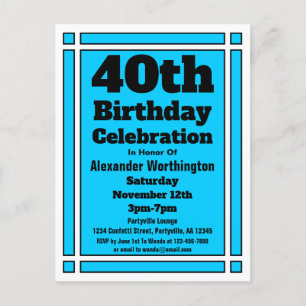 40. Bright Blue Birthday Einladung Postcard