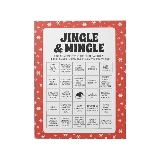 40 Christmas Jingle & Mingle Bingo Game Sheets Notizblock (Rotiert)