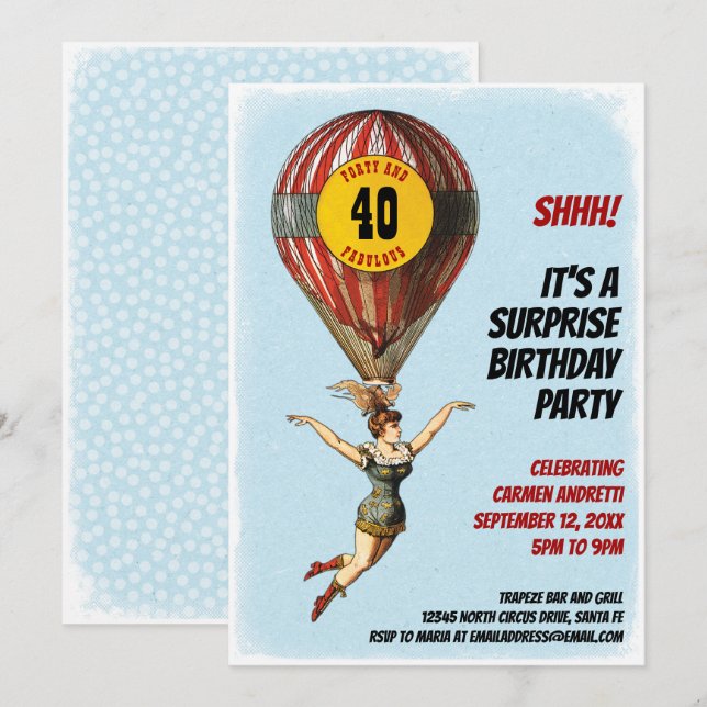 40. Circus Ballon Girl mit Punkten Einladung (Vorne/Hinten)