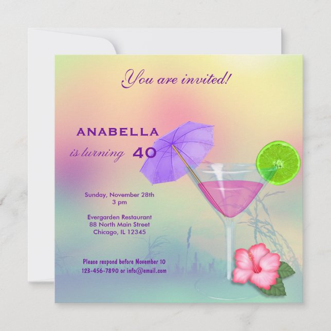 40. Cocktail Geburtstag Einladung (Vorderseite)