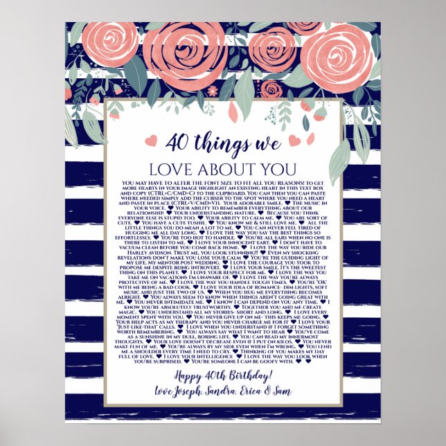 40 Dinge, die wir über Sie Liebe Marinebänder rosa Poster (Vorne)