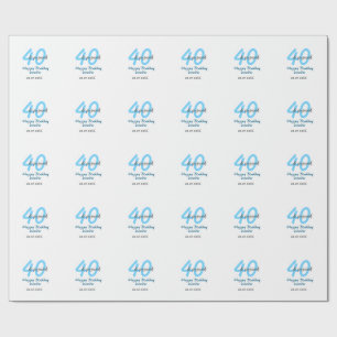 40. & erneuerter Geburtstagsname Datum blau fette Geschenkpapier