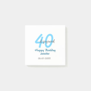 40. & erneuerter Geburtstagsname Datum blau fette Post-it Klebezettel