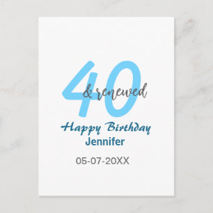 40. & erneuerter Geburtstagsname Datum blau fette Postkarte