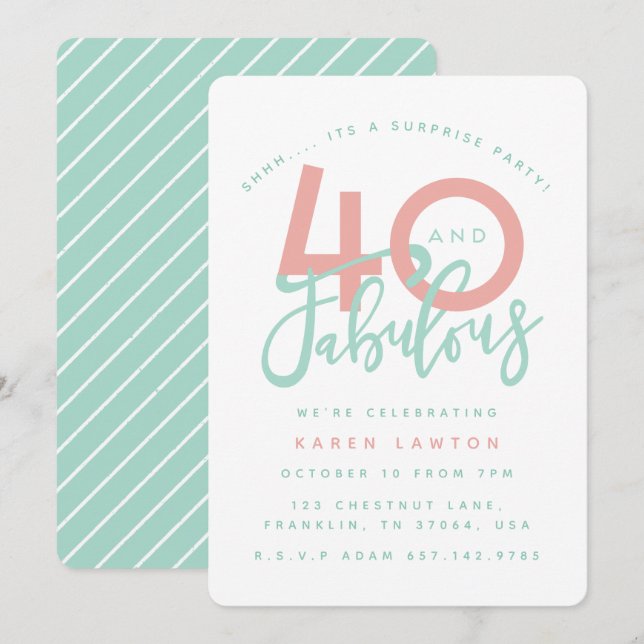 40 et fabuleuse invitation surprise fête d'anniver (Devant / Derrière)