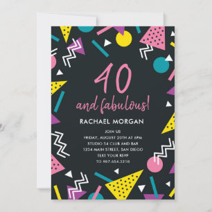 40 et fabuleux Black Retro Invitation Anniversaire
