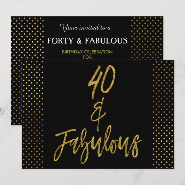 40 et Fabulous Gold Foil Invitation Anniversaire (Devant / Derrière)