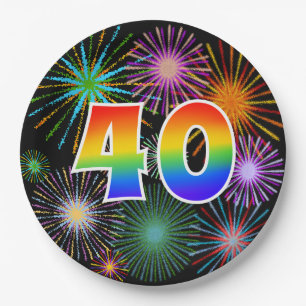 40. Event - Spaß, farbenfroh, kühl, Regenbogen 40 Pappteller