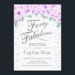 40 fabelhafte Geburtstagsparty - White Silver Lila Einladung<br><div class="desc">Vierzig fabelhafte Geburtstagsparty Einladung. Elegantes Design in Imitaten Glitzer silber und weiß. Verfügt über Aquarelllavender paster lila Rose,  Konfetti und Diamanten. Ideal für eine gläserne 40-tägige Feier. Nachricht,  wenn Sie weitere Anpassungen benötigen.</div>