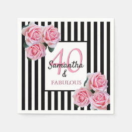 40 fabelhafte Geburtstagsrosa Schwarz-weiße Streif Serviette