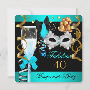40 fabelhaftes Aquamarin Blue Gold Masquerade Part Einladung