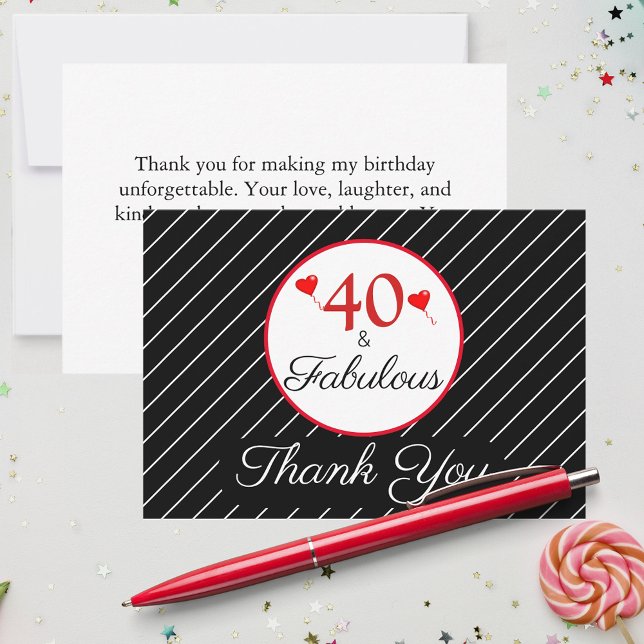 40 & Fabuleux Anniversaire Photo Carte de remercie (40 & Fabulous Birthday Photo Black Thank You Card)
