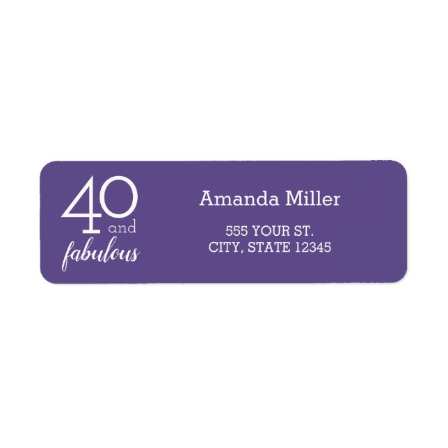 40 & Fabulous 40. Geburtstag Violet Address Labels (Vorne)
