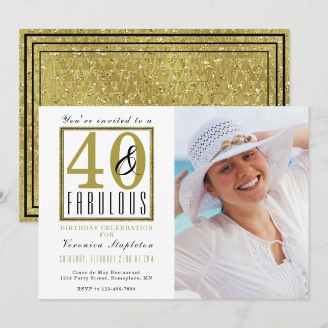 40 & Fabulous 40. Geburtstags-Party Einladung (Vorne/Hinten)