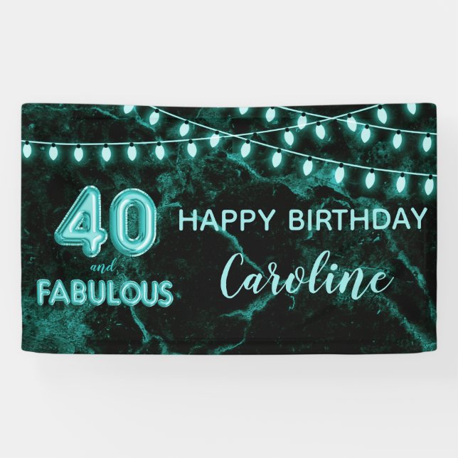 40 & Fabulous Aquamarin Black Balloon Beleuchtung  Banner (Horizontal)