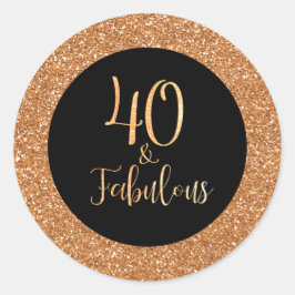 40 & Fabulous Birthday Black Gold Glitzer Runder Aufkleber