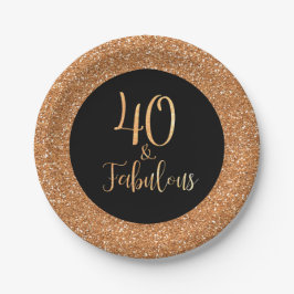 40 & Fabulous Birthday Gold Glitzer Black Pappteller