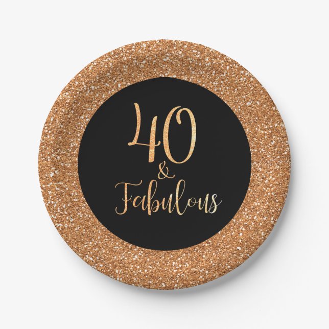 40 & Fabulous Birthday Gold Glitzer Black Pappteller (Vorderseite)