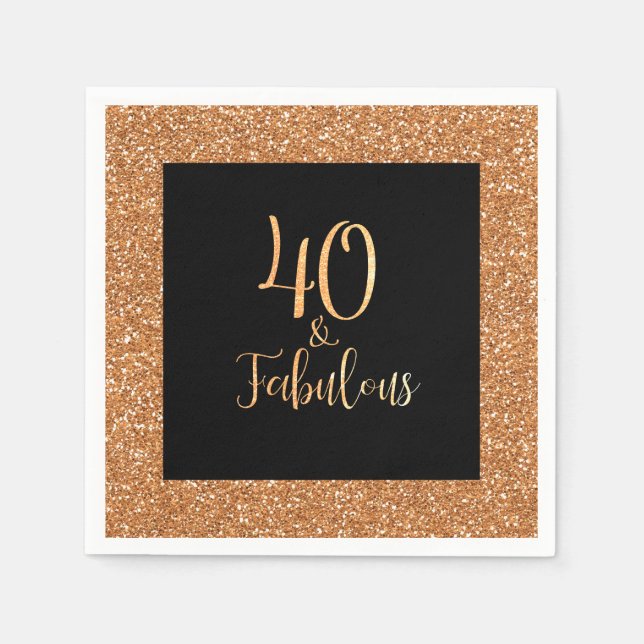 40 & Fabulous Birthday Gold Glitzer Black Serviette (Vorderseite)