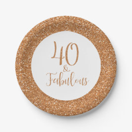 40 & Fabulous Birthday Gold Glitzer Pappteller