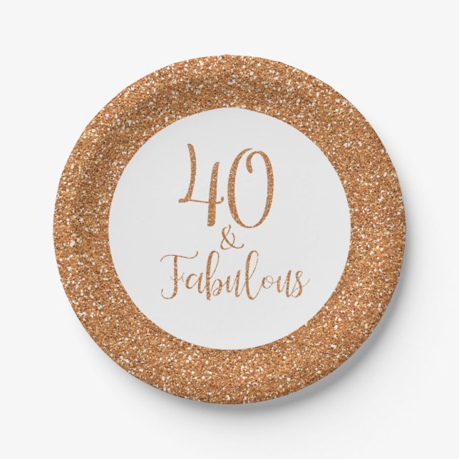 40 & Fabulous Birthday Gold Glitzer Pappteller (Vorderseite)