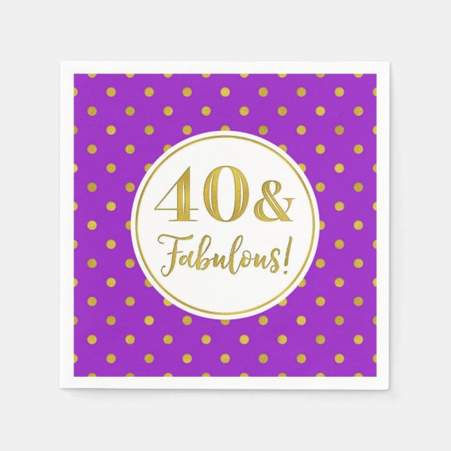 40 & Fabulous Birthday Lila White Gold Serviette (Vorderseite)