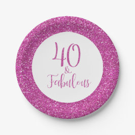 40 & Fabulous Birthday Pink Glitzer Pappteller
