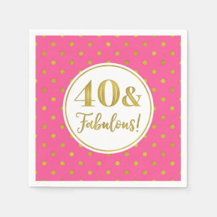 40 & Fabulous Birthday Pink White Gold Serviette