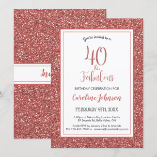 40 & Fabulous Birthday Rose Gold Glitzer Einladung