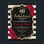 40 Fabulous Birthday - Rose Schwarz-weiße Streifen Einladung<br><div class="desc">40. Geburtstag Einladung Elegantes Schwarz-weißes Design mit Imitat Glitzer. Schwarzweißstreifen mit rote Rosen. Ideal für eine elegante Geburtstagsfeier.</div>