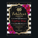 40 Fabulous Birthday - Schwarz-weiße Streifen Rose Einladung<br><div class="desc">40. Geburtstag Einladung Elegantes Schwarz-weißes Design mit Imitat Glitzer. Schwarz-weiße Streifen mit roten und rosa Rosen. Ideal für eine elegante Geburtstagsfeier.</div>