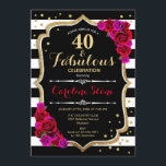 40 Fabulous Birthday - Schwarz-weiße Streifen Rose Einladung<br><div class="desc">40. Geburtstag Einladung Elegantes Schwarz-weißes Design mit Imitat Glitzer. Schwarz-weiße Streifen mit roten und rosa Rosen. Ideal für eine elegante Geburtstagsfeier.</div>