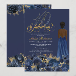 40 & Fabulous Elegant Sapphire Formal Birthday Inv Einladung