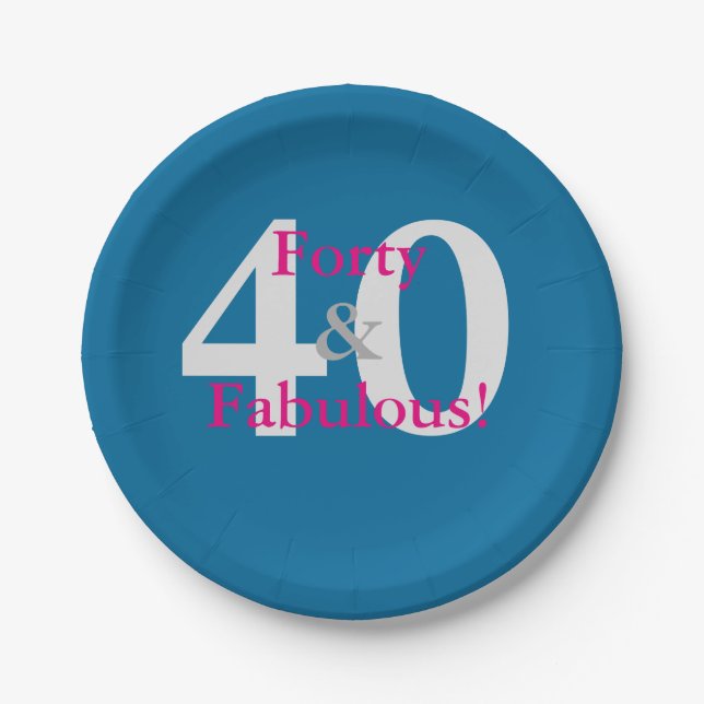 40 & Fabulous! Freuen Sie sich auf Blauen und Hot  Pappteller (Vorderseite)