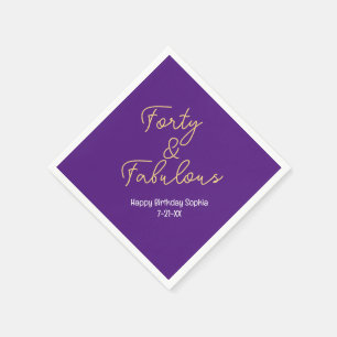 40 & Fabulous, Geburtsname, tief Lila/Gold Serviette
