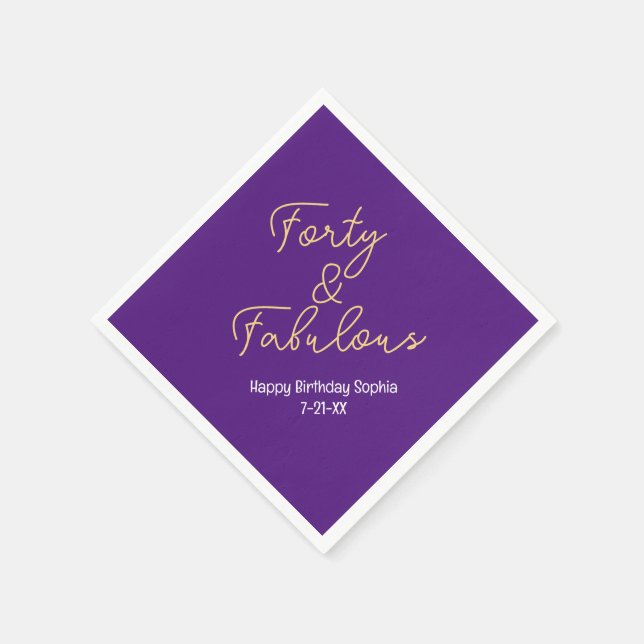 40 & Fabulous, Geburtsname, tief Lila/Gold Serviette (Ecke)