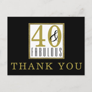40 & Fabulous Geburtstagsparty Black Danke Postkarte