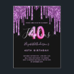 40 & Fabulous Glitzer tropfend schwarz lila Glam Postkarte<br><div class="desc">Eine mädchenhafte und weibliche 40 & fabelhafte Geburtstagsfeier. vorne: Ein schicker schwarzer Hintergrund. Dekoriert mit dunklen lila Imitaten Glitzer Tropfen, Farbe Tropflook. Personalisieren und fügen Sie einen Namen und Party-Details hinzu. Der Name wird mit einem handgeschriebenen Stilskript geschrieben, mit lila, hellen Buchstaben. Alter: 40 Jahre mit einem angesagten Schriftart im...</div>