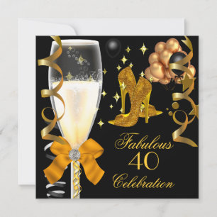 40 & Fabulous Gold Black Birthday Shoes Einladung