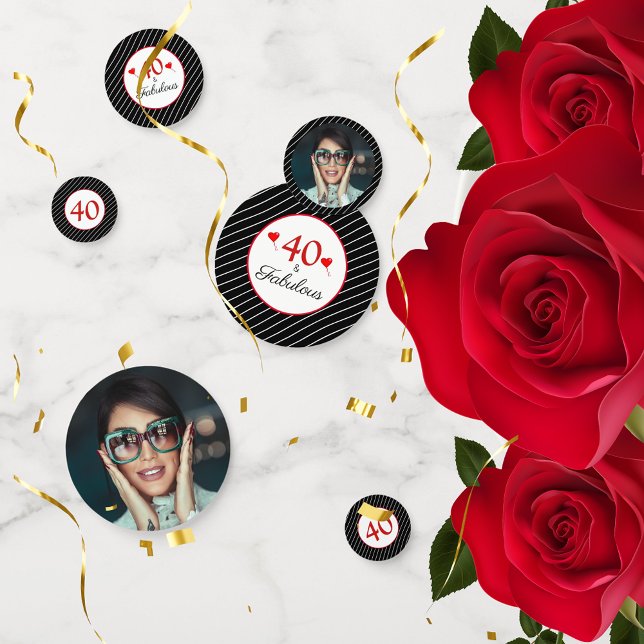 40 & Fabulous Hearts 40. Geburtstag Foto Black Konfetti (40 & Fabulous Hearts 40th Birthday Photo Black Confetti)
