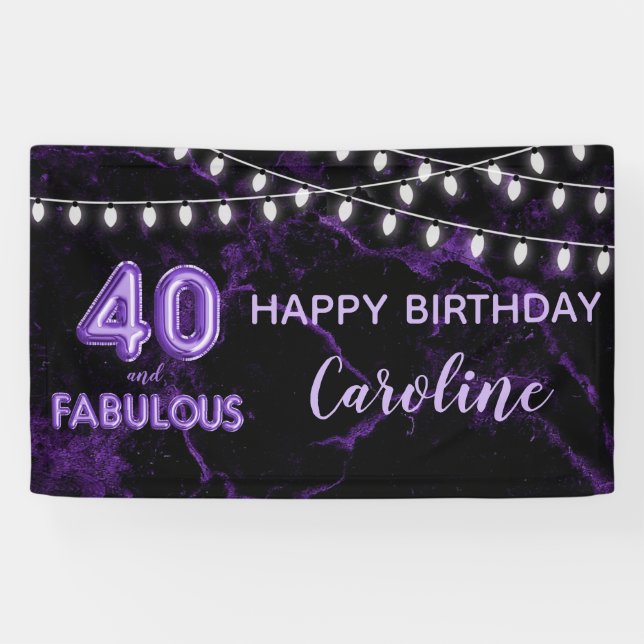 40 & Fabulous Lila Black Balloon Beleuchtung Gebur Banner (Horizontal)